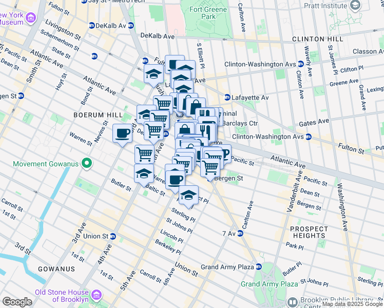 map of restaurants, bars, coffee shops, grocery stores, and more near 427 Dean Street in Brooklyn