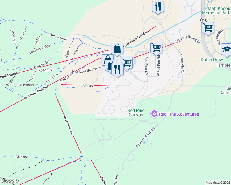 map of restaurants, bars, coffee shops, grocery stores, and more near 3558 North Escala Court in Park City