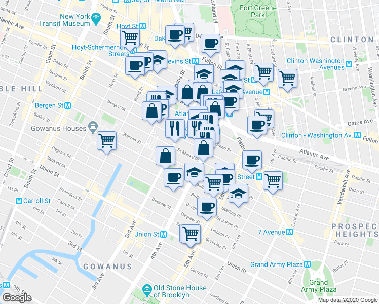 map of restaurants, bars, coffee shops, grocery stores, and more near 37 St Marks Pl in Brooklyn