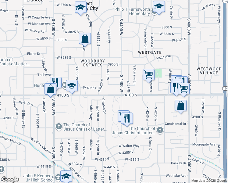 map of restaurants, bars, coffee shops, grocery stores, and more near 4080 South 4425 West in Salt Lake City