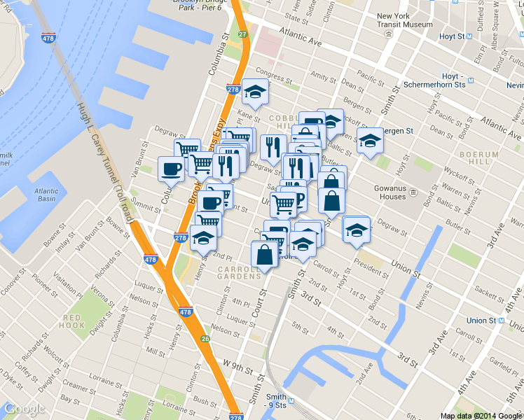 map of restaurants, bars, coffee shops, grocery stores, and more near 403 Clinton Street in Brooklyn