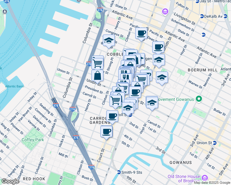 map of restaurants, bars, coffee shops, grocery stores, and more near 352 Court Street in Brooklyn