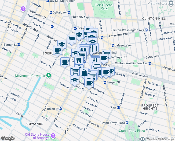 map of restaurants, bars, coffee shops, grocery stores, and more near 394 Dean Street in Brooklyn