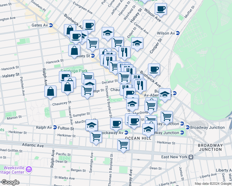 map of restaurants, bars, coffee shops, grocery stores, and more near in Brooklyn