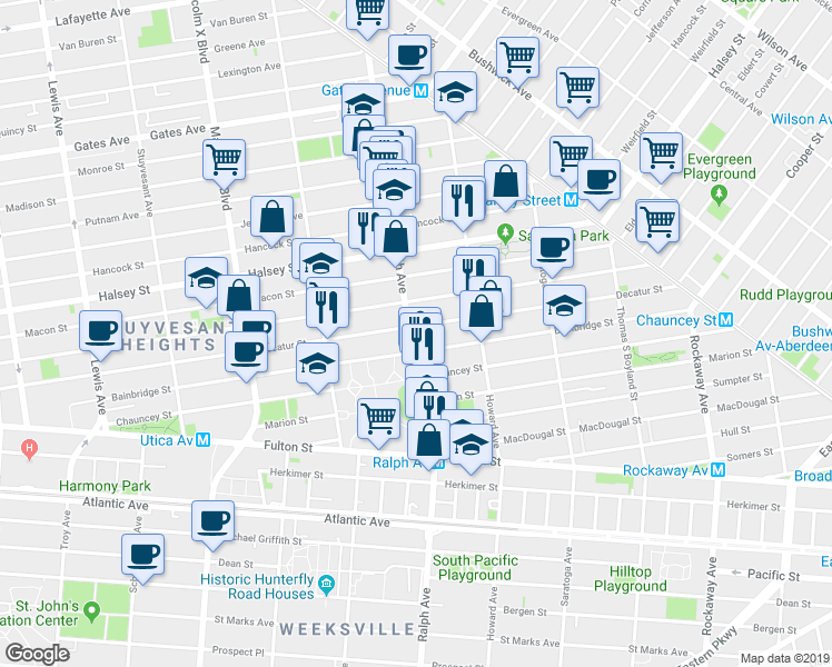 map of restaurants, bars, coffee shops, grocery stores, and more near in Brooklyn
