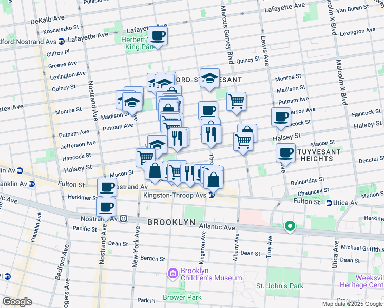 map of restaurants, bars, coffee shops, grocery stores, and more near 269 Halsey Street in Brooklyn
