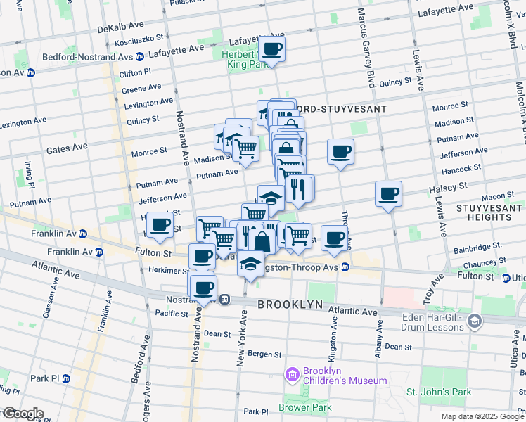 map of restaurants, bars, coffee shops, grocery stores, and more near 258 Hancock Street in Brooklyn