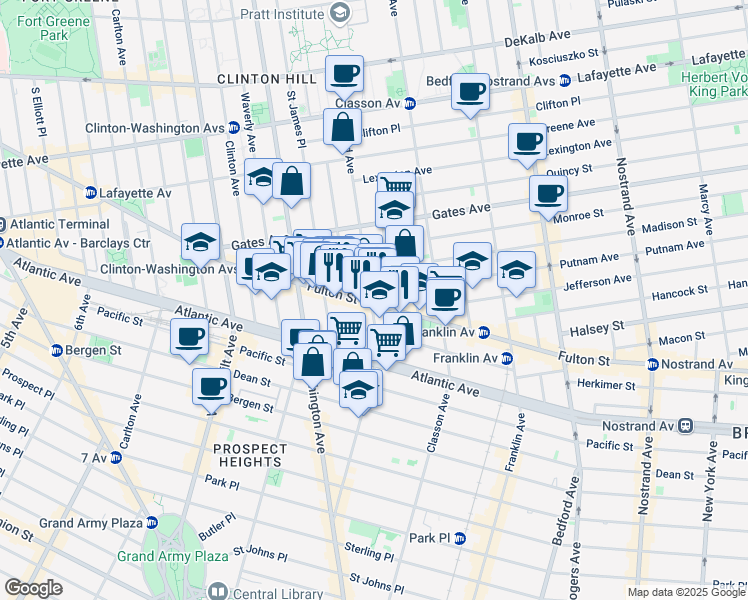 map of restaurants, bars, coffee shops, grocery stores, and more near in Brooklyn