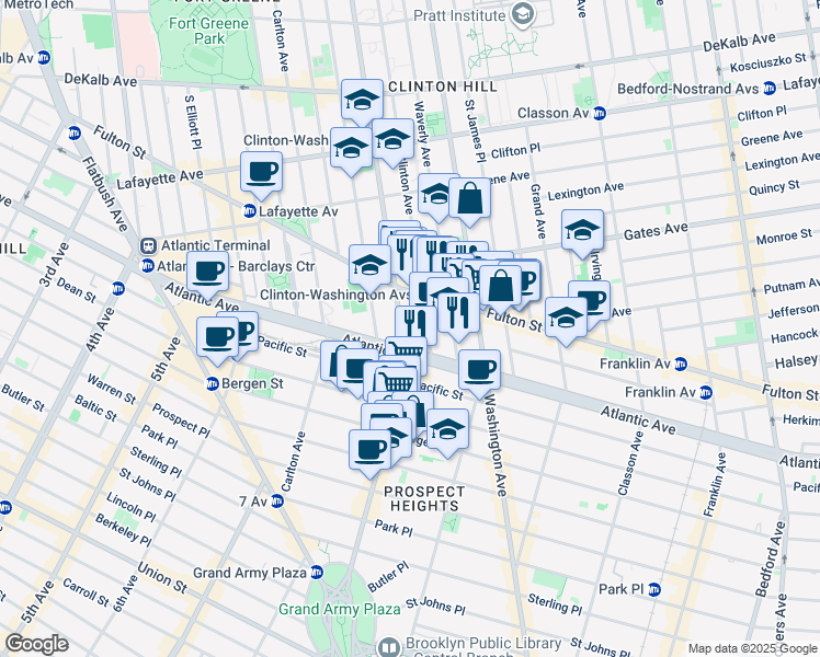 map of restaurants, bars, coffee shops, grocery stores, and more near 470 Vanderbilt Avenue in Brooklyn