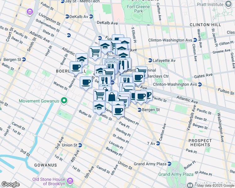 map of restaurants, bars, coffee shops, grocery stores, and more near 32 4th Avenue in Brooklyn