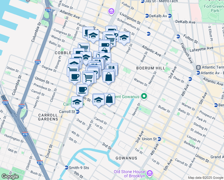 map of restaurants, bars, coffee shops, grocery stores, and more near 238 Hoyt Street in Brooklyn