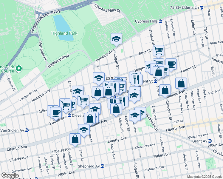 map of restaurants, bars, coffee shops, grocery stores, and more near 152 Norwood Avenue in Brooklyn