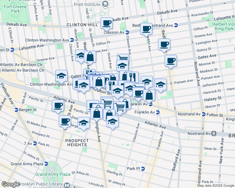 map of restaurants, bars, coffee shops, grocery stores, and more near in Brooklyn