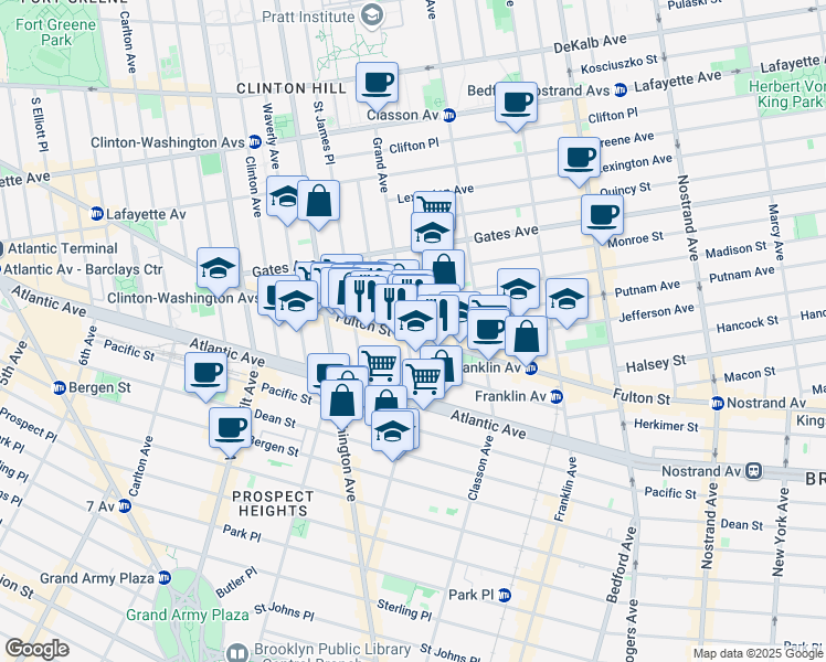 map of restaurants, bars, coffee shops, grocery stores, and more near 1013 Fulton Street in Brooklyn