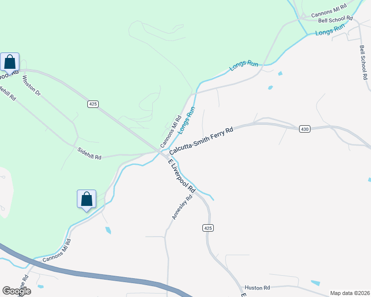 map of restaurants, bars, coffee shops, grocery stores, and more near 47201 Calcutta-Smith Ferry Road in Calcutta