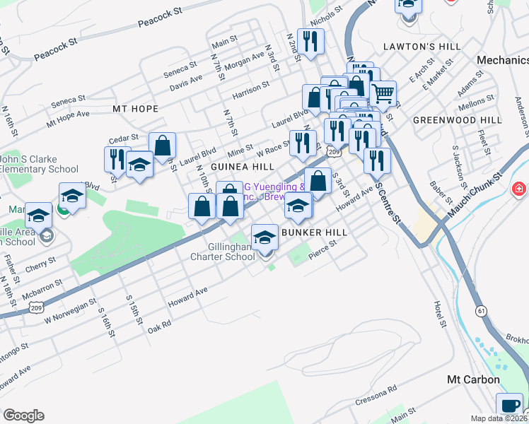 map of restaurants, bars, coffee shops, grocery stores, and more near 809 West Norwegian Street in Pottsville