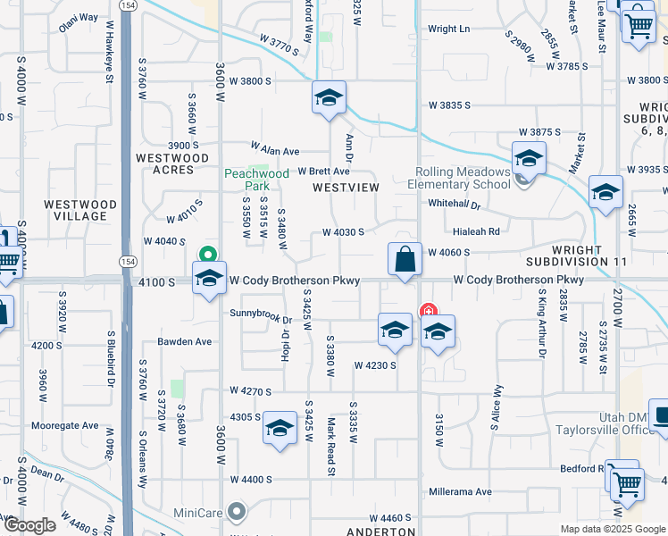 map of restaurants, bars, coffee shops, grocery stores, and more near 4080 Bonniewood Drive in West Valley City