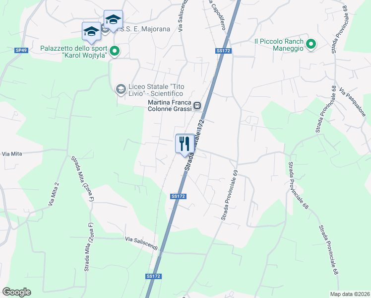 map of restaurants, bars, coffee shops, grocery stores, and more near Strada Statale 172 in Province of Taranto