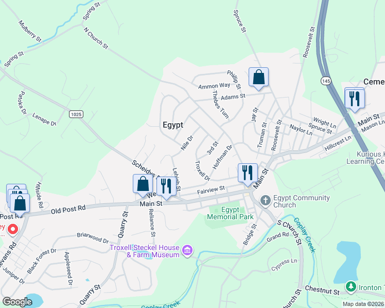 map of restaurants, bars, coffee shops, grocery stores, and more near 4516 Nile Drive in Lehigh County