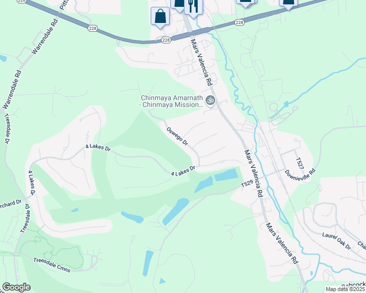 map of restaurants, bars, coffee shops, grocery stores, and more near 900 Big Bear Court in Gibsonia