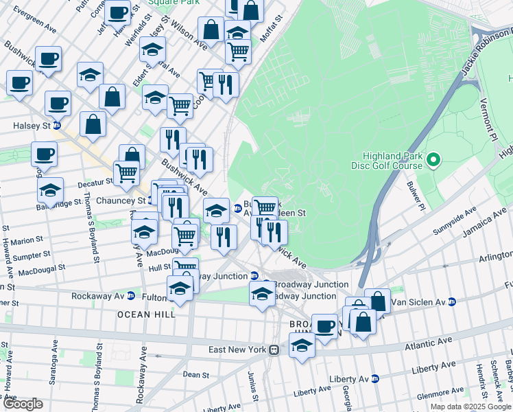 map of restaurants, bars, coffee shops, grocery stores, and more near 78 De Sales Place in Brooklyn
