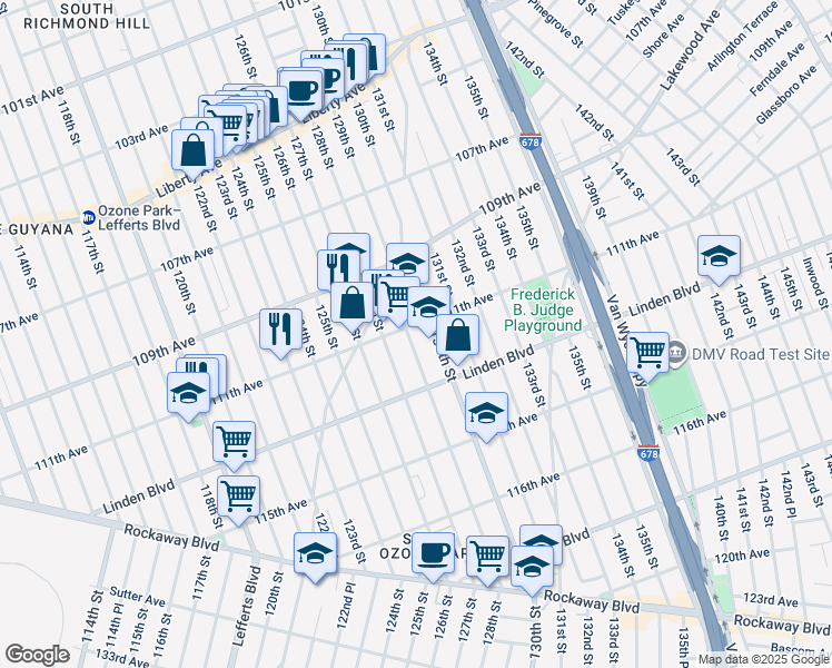 map of restaurants, bars, coffee shops, grocery stores, and more near 12719 111th Avenue in Queens