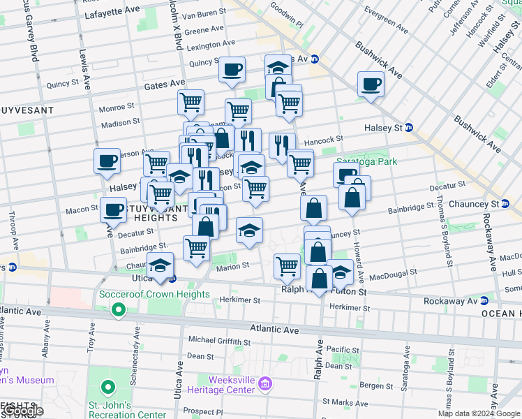 map of restaurants, bars, coffee shops, grocery stores, and more near 508 MacDonough Street in Brooklyn