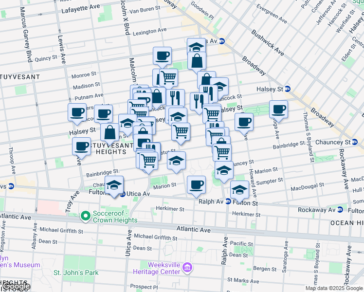 map of restaurants, bars, coffee shops, grocery stores, and more near 508 MacDonough Street in Brooklyn