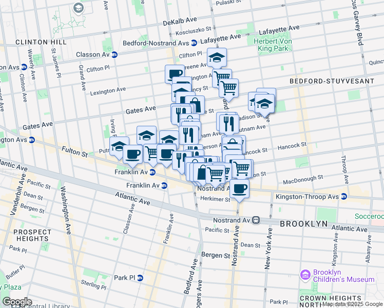 map of restaurants, bars, coffee shops, grocery stores, and more near 103 Jefferson Avenue in Brooklyn