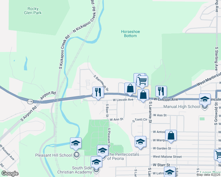 map of restaurants, bars, coffee shops, grocery stores, and more near 3331 West Shoff Circle in Peoria