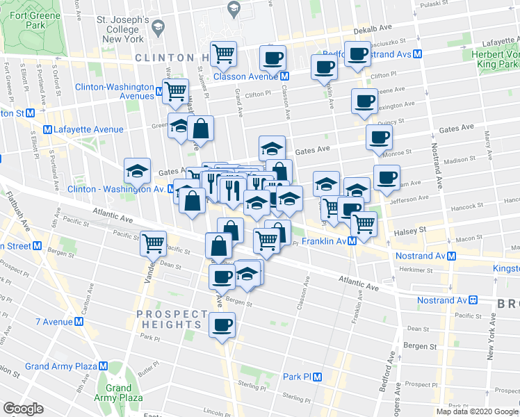 map of restaurants, bars, coffee shops, grocery stores, and more near 12 Putnam Avenue in Brooklyn