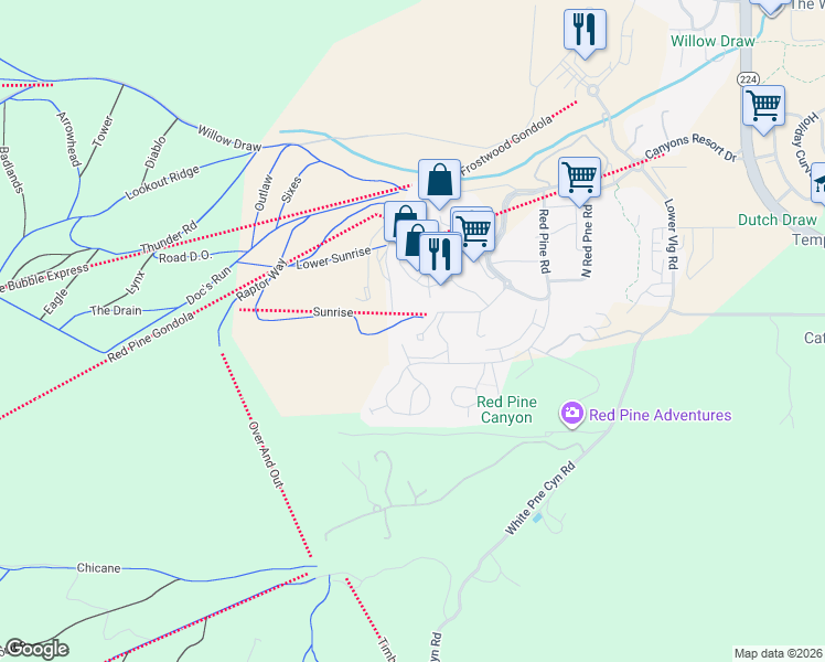 map of restaurants, bars, coffee shops, grocery stores, and more near 3551 North Escala Court in Park City
