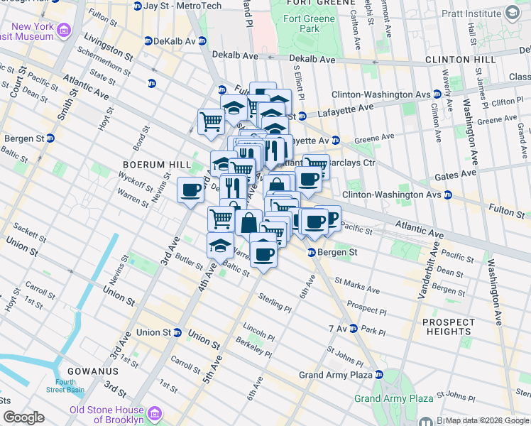 map of restaurants, bars, coffee shops, grocery stores, and more near 403 Dean St in Brooklyn