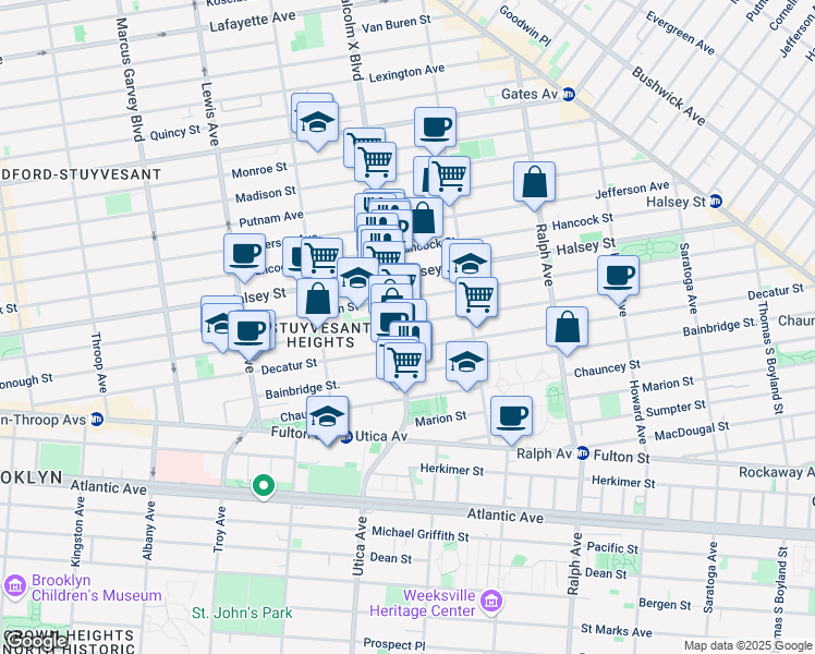 map of restaurants, bars, coffee shops, grocery stores, and more near 448 MacDonough Street in Brooklyn