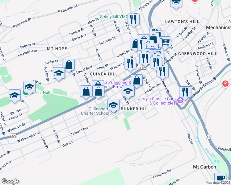 map of restaurants, bars, coffee shops, grocery stores, and more near 720 West Norwegian Street in Pottsville