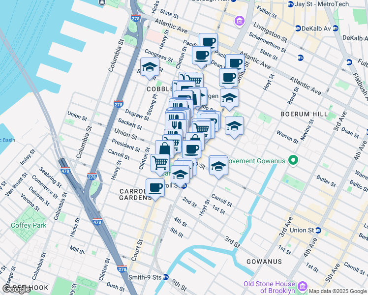 map of restaurants, bars, coffee shops, grocery stores, and more near 326 Sackett Street in Brooklyn