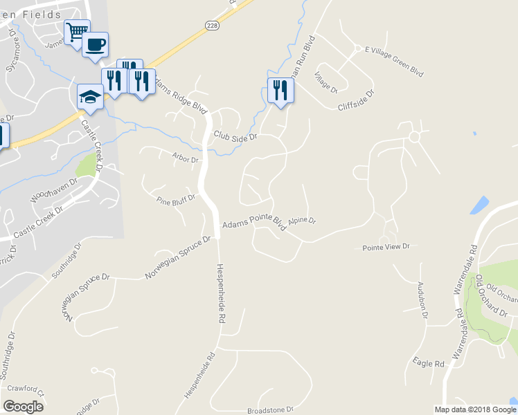 map of restaurants, bars, coffee shops, grocery stores, and more near 8702 Lost Valley Drive in Mars
