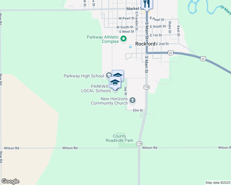 map of restaurants, bars, coffee shops, grocery stores, and more near 400 Buckeye Street in Rockford