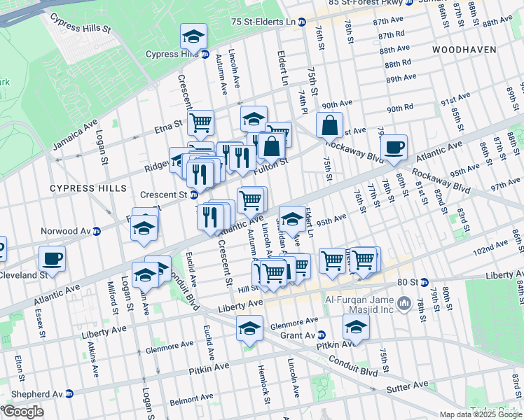 map of restaurants, bars, coffee shops, grocery stores, and more near 295 Lincoln Avenue in Brooklyn