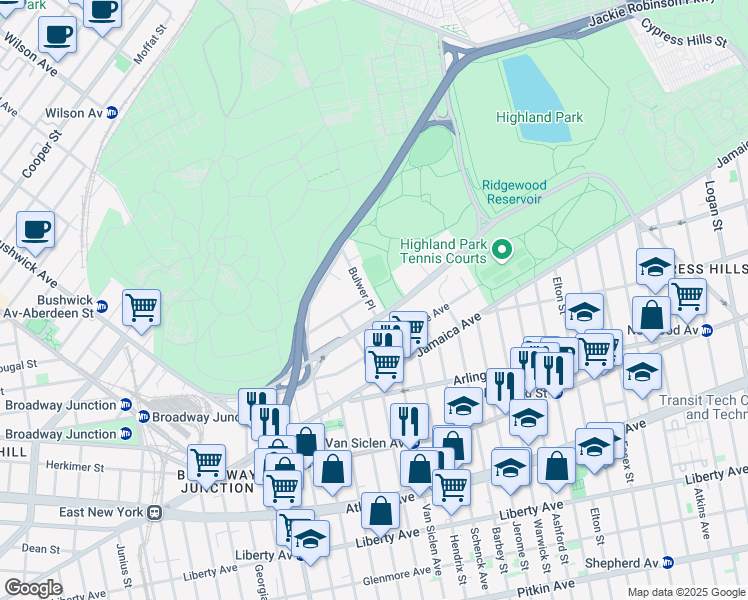 map of restaurants, bars, coffee shops, grocery stores, and more near Heath Place in Brooklyn