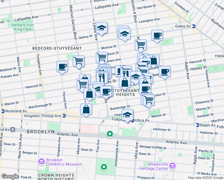 map of restaurants, bars, coffee shops, grocery stores, and more near 455A Macon Street in Brooklyn