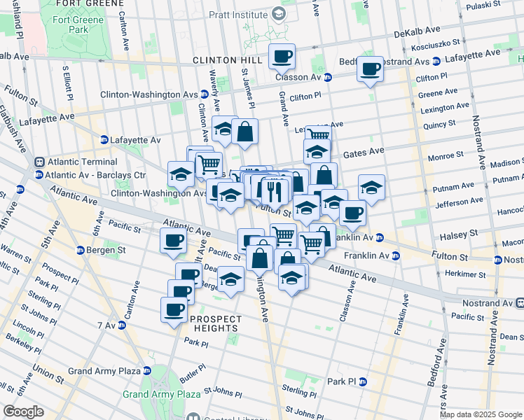 map of restaurants, bars, coffee shops, grocery stores, and more near 926 Fulton Street in Brooklyn