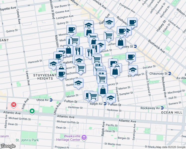 map of restaurants, bars, coffee shops, grocery stores, and more near in Brooklyn