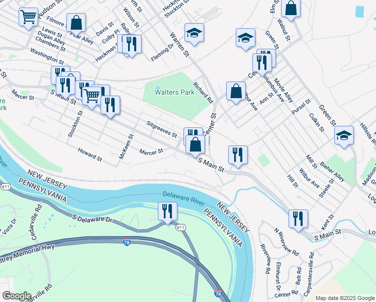 map of restaurants, bars, coffee shops, grocery stores, and more near 693 South Main Street in Phillipsburg