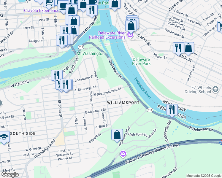map of restaurants, bars, coffee shops, grocery stores, and more near 358 East Nesquehoning Street in Easton
