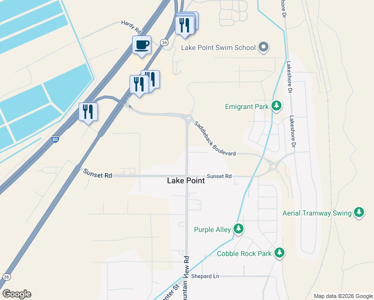 map of restaurants, bars, coffee shops, grocery stores, and more near North Mountain View Road in Lake Point