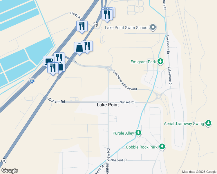 map of restaurants, bars, coffee shops, grocery stores, and more near North Mountain View Road in Tooele County