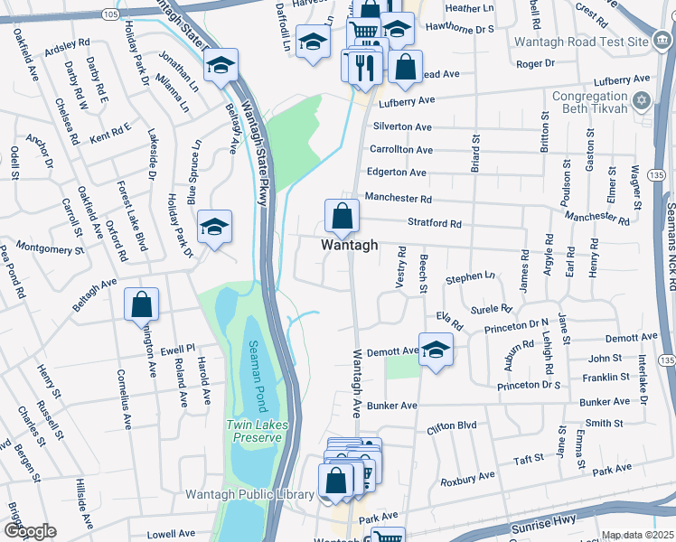 map of restaurants, bars, coffee shops, grocery stores, and more near in Wantagh