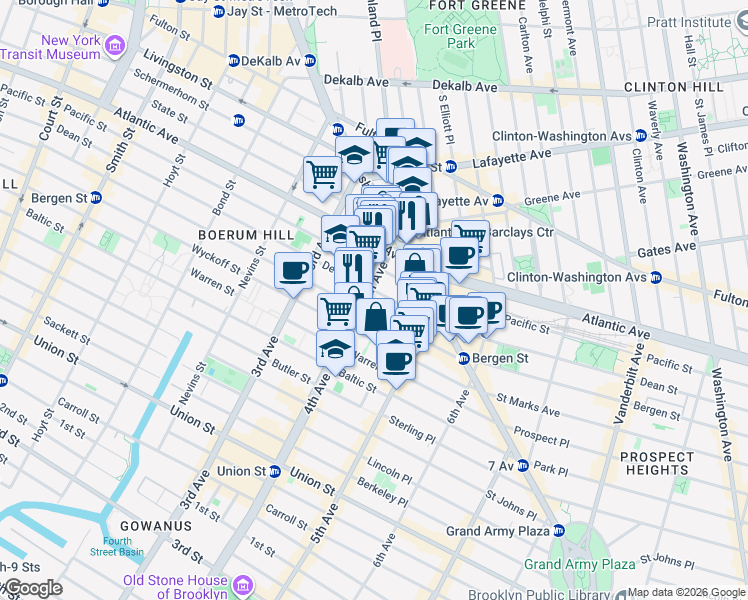 map of restaurants, bars, coffee shops, grocery stores, and more near 49 4th Avenue in Brooklyn
