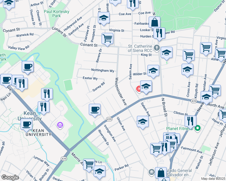 map of restaurants, bars, coffee shops, grocery stores, and more near 172 Wilder St in Hillside